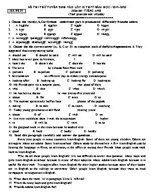 Bộ đề thi thử tuyển sinh Lớp 10 THPT môn Tiếng Anh - Năm học 2019-2020 - Nguyễn Thị Thanh Mai (Có đáp án)